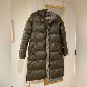 Olive Green Long Hooded Puffer Coat